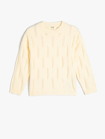 Sweatshirt Dokulu Bisiklet Yaka Uzun Kollu 