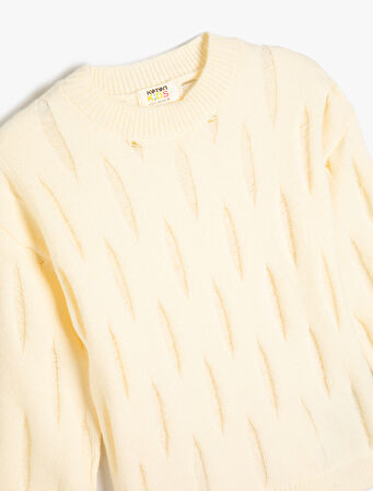 Sweatshirt Dokulu Bisiklet Yaka Uzun Kollu 