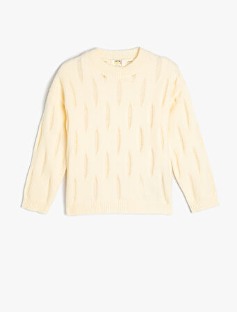 Kız Çocuk Sweatshirt Dokulu Bisiklet Yaka Uzun KolluV