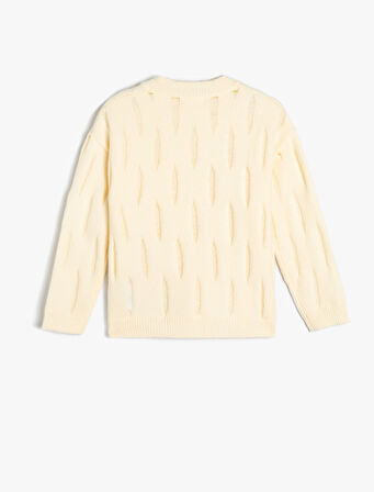 Kız Çocuk Sweatshirt Dokulu Bisiklet Yaka Uzun KolluV