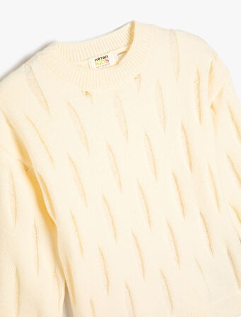 Kız Çocuk Sweatshirt Dokulu Bisiklet Yaka Uzun KolluV