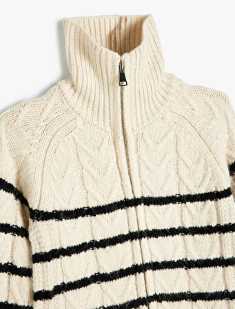 Basic Triko Hırka Uzun Kollu Fermuar Kapamalı Dik Yaka