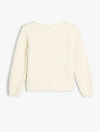 Peluş Hırka V Yaka Uzun Kollu 