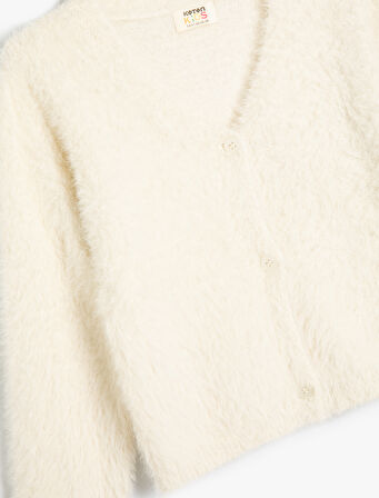 Peluş Hırka V Yaka Uzun Kollu 