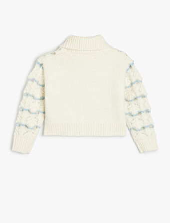 Boğazlı Crop Kazak Örgü Detaylı Uzun Kollu Desenli