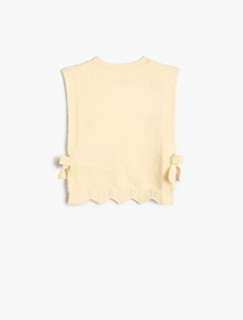 Örgü Kazak Kolsuz Yanları Bağlamalı Bisiklet Yaka 