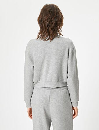 Yarım Fermuarlı Sweatshirt Dik Yaka Düşük Omuz Detaylı