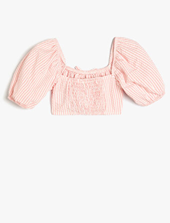 Crop Bluz Balon Kollu Büzgü Detaylı