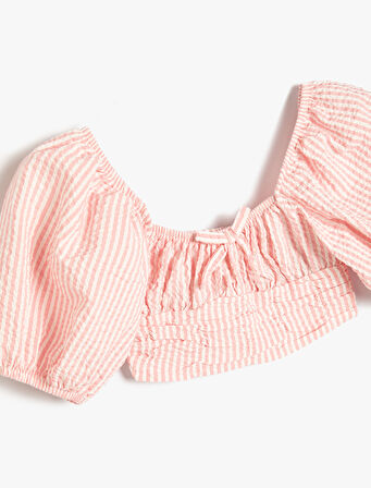 Crop Bluz Balon Kollu Büzgü Detaylı