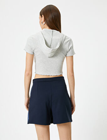 Fermuarlı Crop Tişört Uzun Kollu Slim Fit 