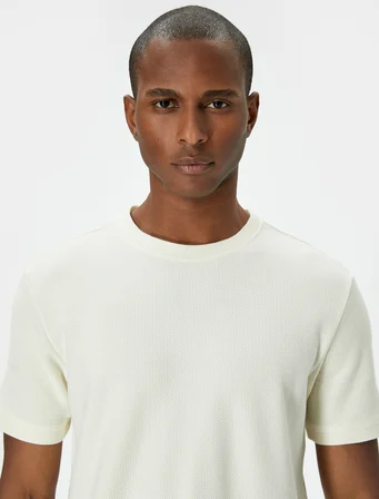 Basic Tişört Slim Fit Bisiklet Yaka Kısa Kollu Dokulu