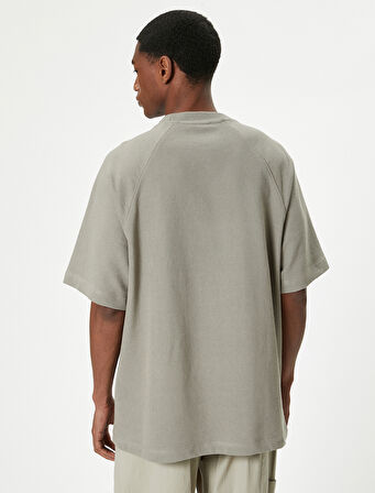 Oversize Tişört Basic Dokulu Bisiklet Yaka Kısa Kollu