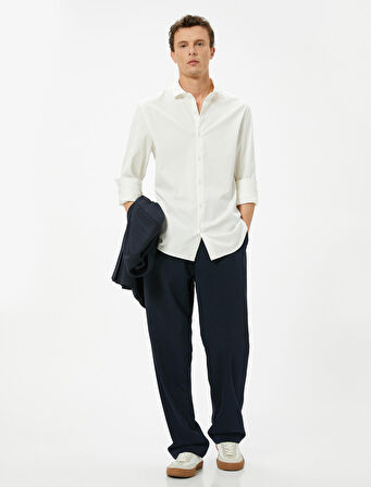 Basic Gömlek Slim Fit Yarım İtalyan Yaka Düğmeli