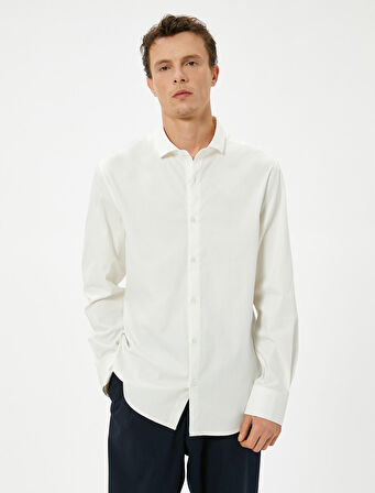 Basic Gömlek Slim Fit Yarım İtalyan Yaka Düğmeli