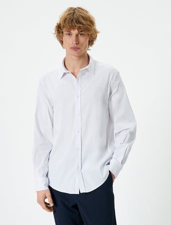 Slim Fit Gömlek Yarım İtalyan Yaka Düğmeli Uzun Kollu