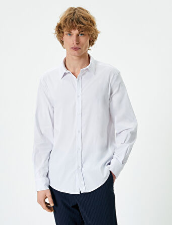 Slim Fit Gömlek Yarım İtalyan Yaka Düğmeli Uzun Kollu