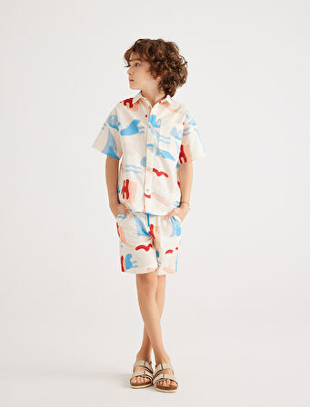 Şort Baskı Detaylı Cepli Pamuklu