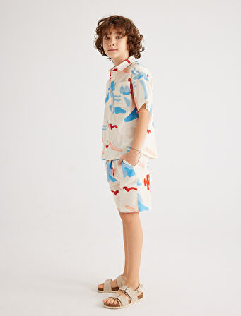 Şort Baskı Detaylı Cepli Pamuklu