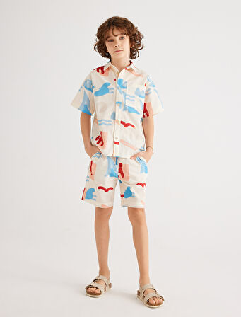 Şort Baskı Detaylı Cepli Pamuklu