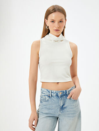 Kadife Kolsuz Dökümlü Balıkçı Yaka Crop Üst