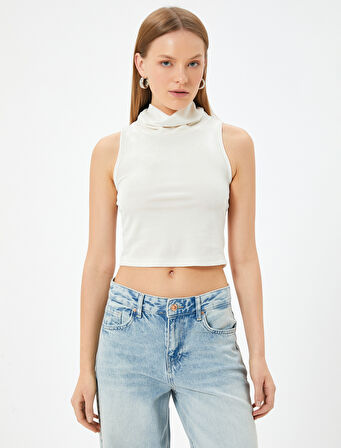 Kadife Kolsuz Dökümlü Balıkçı Yaka Crop Üst