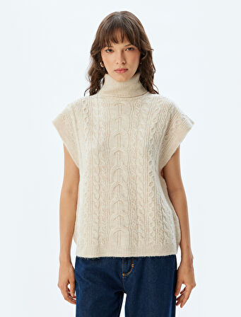 Dokulu Kolsuz Balıkçı Yaka Saç Örgü Süveter