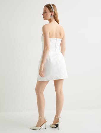 Straplez Saten Elbise Bridal Mini Boy Slim Fit