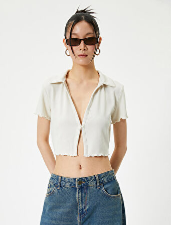 Crop Polo Tişört Kısa Kollu Slim Fit