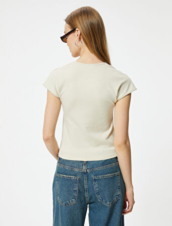 Basic Tişört Kısa Kollu Kare Yaka Slim Fit Viskon Karışımlı