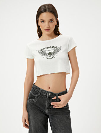 Baskılı Crop Tişört 