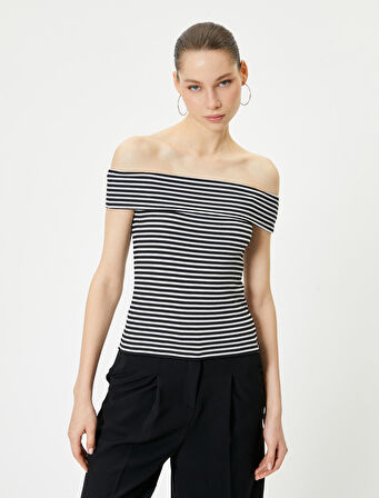 Madonna Yaka Tişört Açık Omuz Slim Fit 