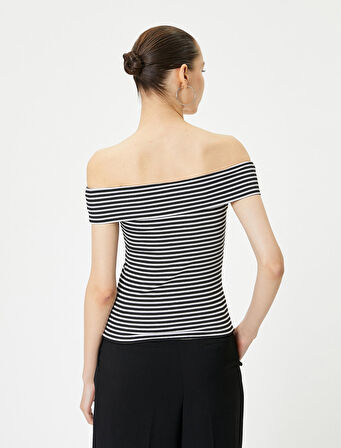 Madonna Yaka Tişört Açık Omuz Slim Fit 