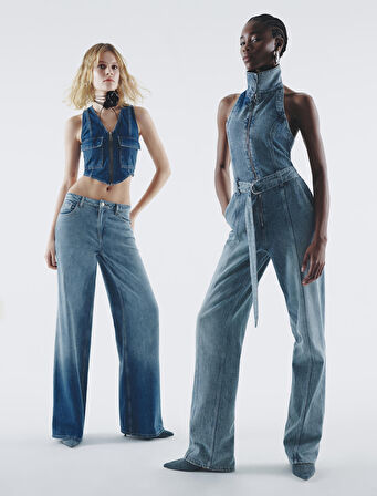 Düz Bol Paça Düşük Bel Kot Pantolon Cepli Pamuklu - Loose Straight Jeans