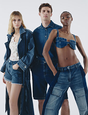 Geniş Paça Kargo Kot Pantolon Yüksek Bel Cepli Çift Renkli - Bianca Wide Leg Jeans