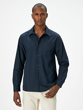 Uzun Kollu Gömlek Cep Detaylı Düğmeli Klasik Yaka