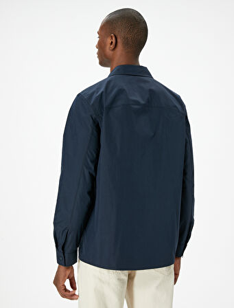 Uzun Kollu Gömlek Cep Detaylı Düğmeli Klasik Yaka