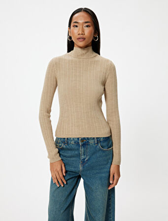 Basic Triko Boğazlı Kazak Uzun Kollu Dokulu