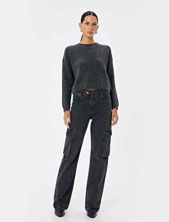 Basic Triko Kazak Uzun Kollu Bisiklet Yaka 