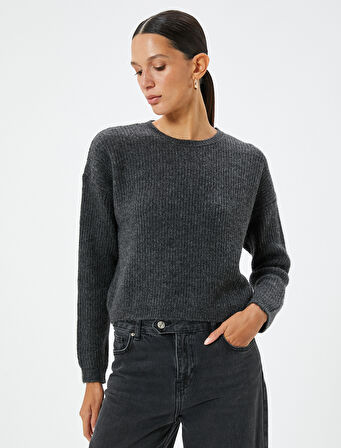 Basic Triko Kazak Uzun Kollu Bisiklet Yaka 