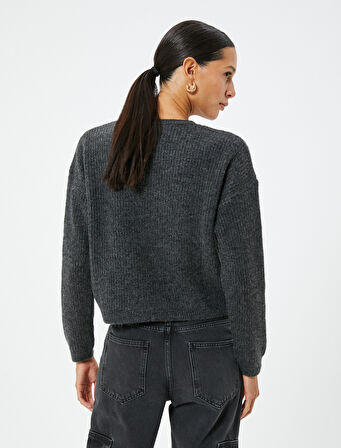 Basic Triko Kazak Uzun Kollu Bisiklet Yaka 