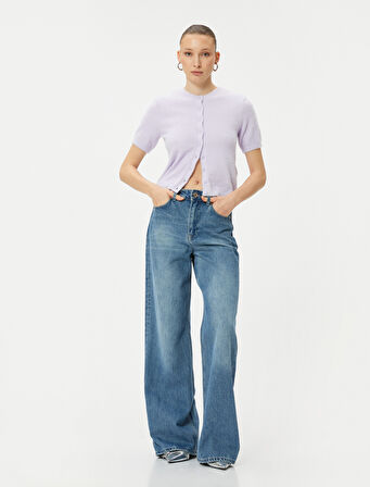 Peluş Hırka Düğmeli Kısa Kollu Bisiklet Yaka