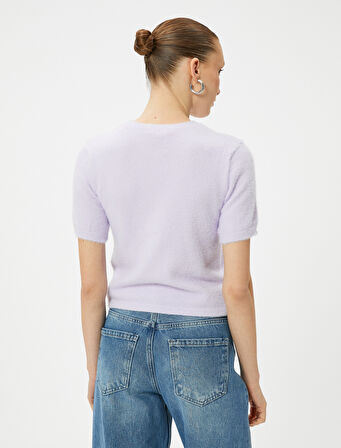 Peluş Hırka Düğmeli Kısa Kollu Bisiklet Yaka