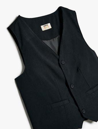 Düğmeli V Yaka Blazer Okul Yeleği