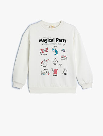 Sweatshirt Unicorn Baskılı Uzun Kollu Bisiklet Yaka Pamuklu