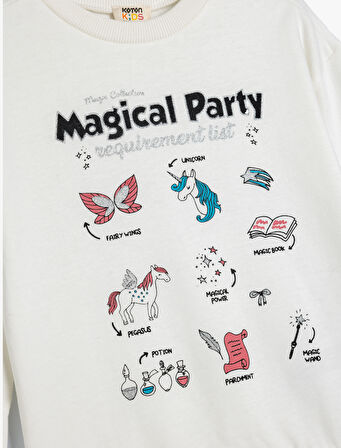 Sweatshirt Unicorn Baskılı Uzun Kollu Bisiklet Yaka Pamuklu