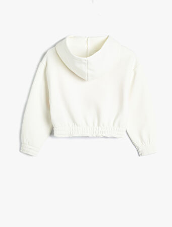 Kapşonlu Crop Sweatshirt Pamuklu Slogan Baskılı