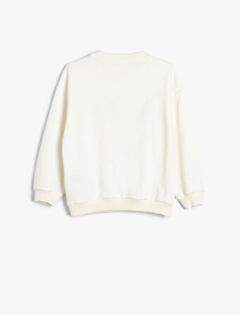 Sweatshirt Slogan Baskılı Uzun Kollu Bisiklet Yaka Pamuklu