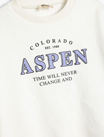 Sweatshirt Slogan Baskılı Uzun Kollu Bisiklet Yaka Pamuklu