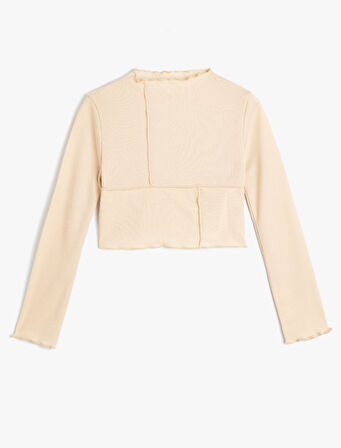 Tişört Slogan Dikiş Detaylı Uzun Kollu Bisiklet Yaka