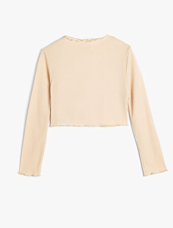 Tişört Slogan Dikiş Detaylı Uzun Kollu Bisiklet Yaka